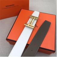 Hermes H au Carre belt buckle & Reversible leather strap 38 mm Epsom White/Grey High