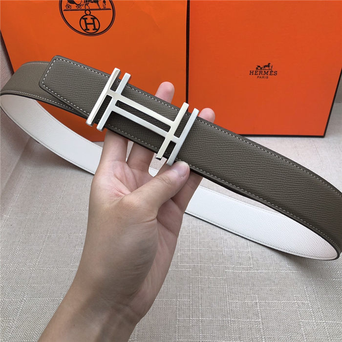 Hermes H au Carre belt buckle & Reversible leather strap 38 mm Epsom White/Grey High