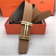 Hermes H au Carre belt buckle & Reversible leather strap 38 mm Epsom Camel/Grey High