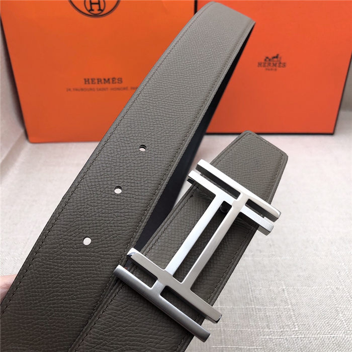 Hermes H au Carre belt buckle & Reversible leather strap 38 mm Epsom Black/Grey High