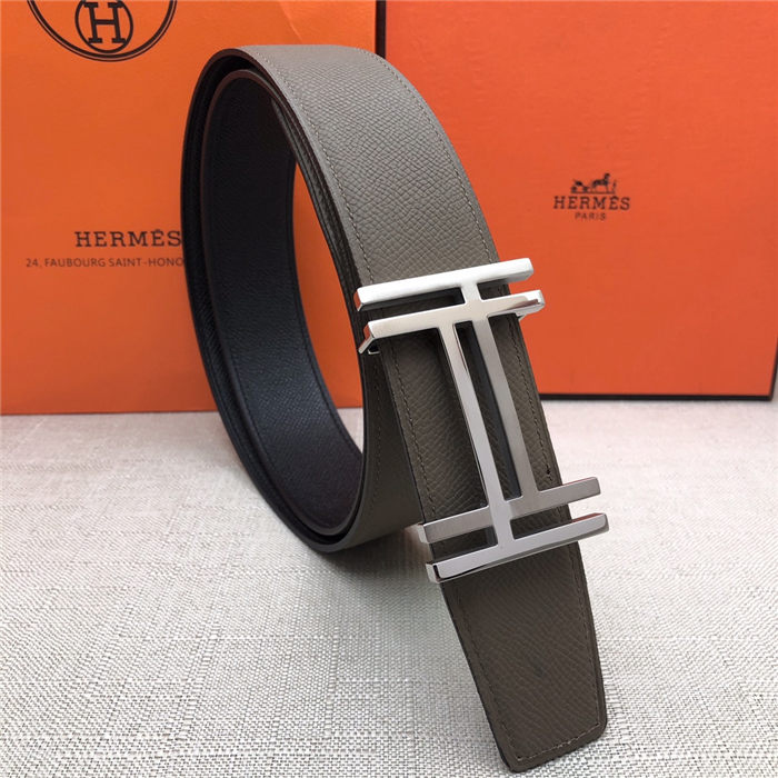 Hermes H au Carre belt buckle & Reversible leather strap 38 mm Epsom Black/Grey High