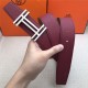 Hermes H au Carre belt buckle & Reversible leather strap 38 mm Epsom Camel/Burgundy High