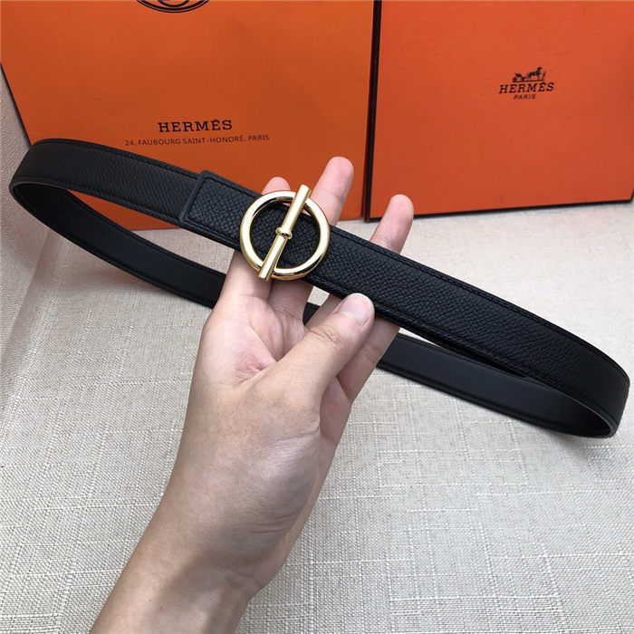 Hermes Circle belt buckle & Reversible leather strap 25 mm Epsom Black High