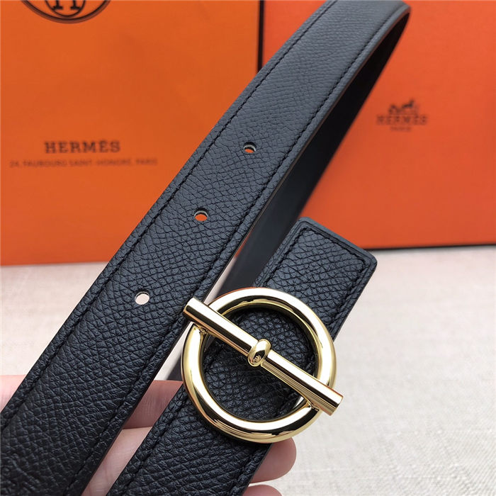 Hermes Circle belt buckle & Reversible leather strap 25 mm Epsom Black High