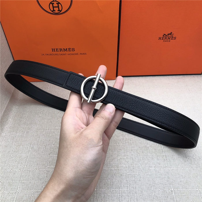 Hermes Circle belt buckle & Reversible leather strap 25 mm Epsom Black High