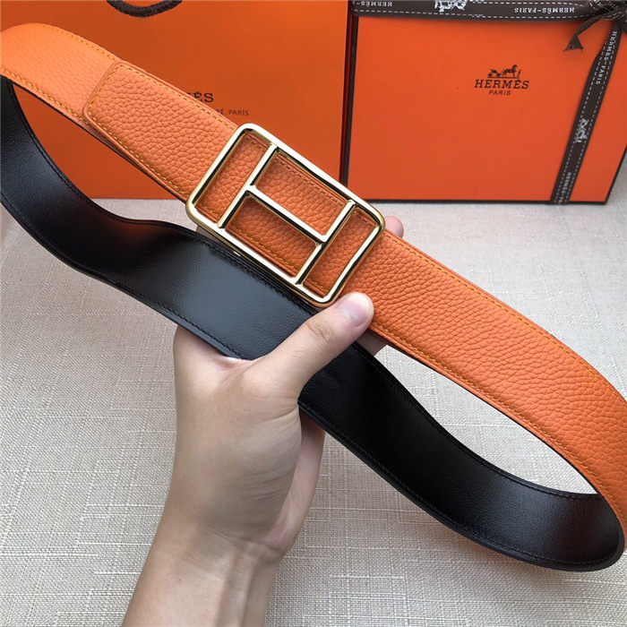 Hermes Cape Town belt buckle & Reversible leather strap 38 mm Togo Orange High