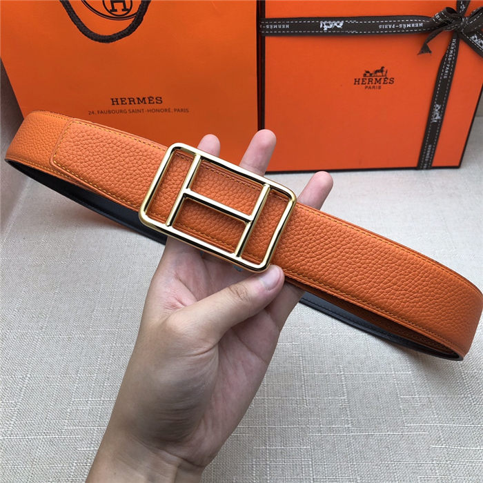 Hermes Cape Town belt buckle & Reversible leather strap 38 mm Togo Orange High