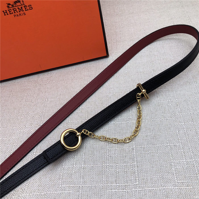 Hermes Chain belt buckle & Reversible leather strap 13 mm Epsom Black/Burgundy High