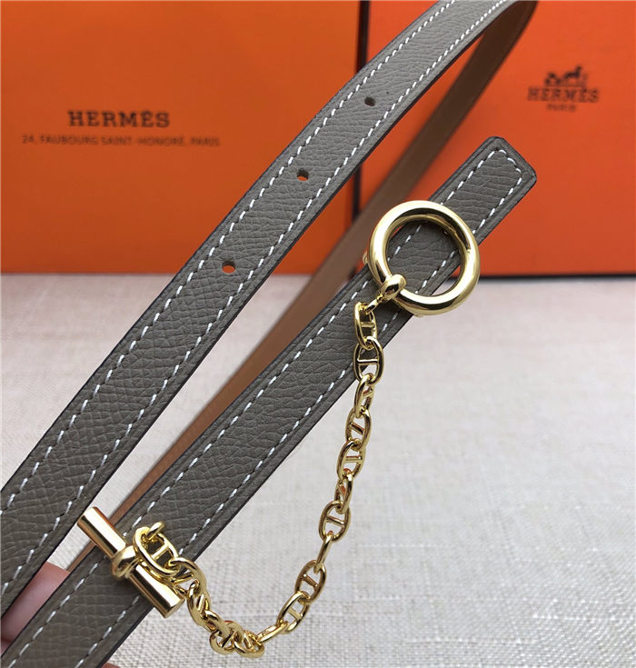 Hermes Chain belt buckle & Reversible leather strap 13 mm Epsom Grey/Camel High