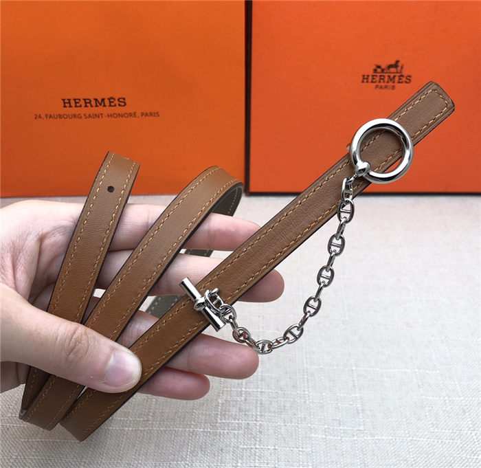 Hermes Chain belt buckle & Reversible leather strap 13 mm Epsom Grey/Camel High