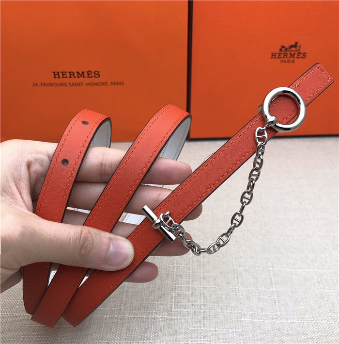 Hermes Chain belt buckle & Reversible leather strap 13 mm Epsom White/Orange High