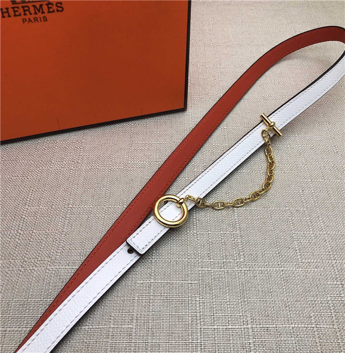 Hermes Chain belt buckle & Reversible leather strap 13 mm Epsom White/Orange High