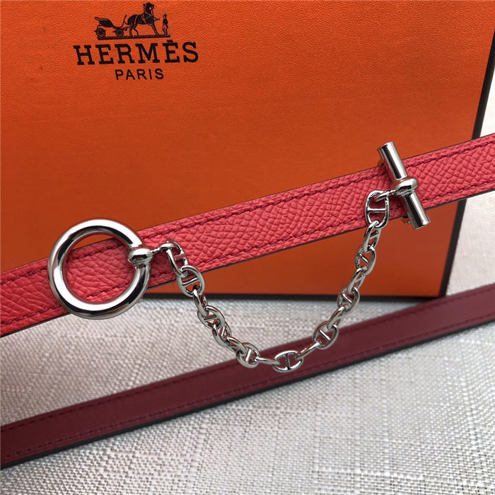 Hermes Chain belt buckle & Reversible leather strap 13 mm Epsom Red/Burgundy High