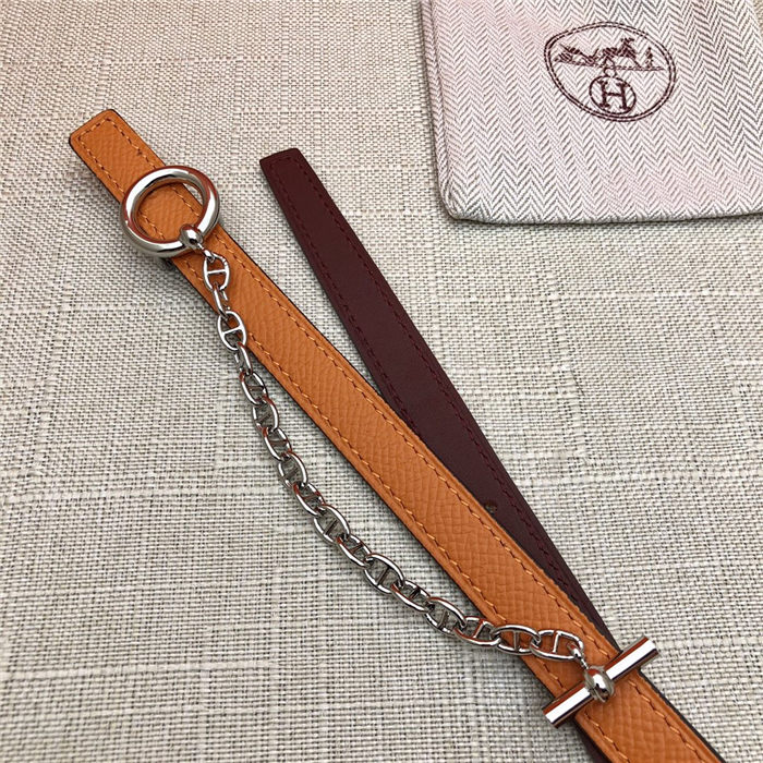 Hermes Chain belt buckle & Reversible leather strap 13 mm Epsom Orange/Wine High