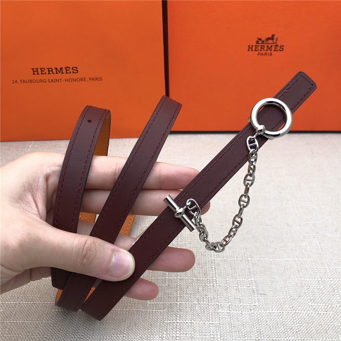 Hermes Chain belt buckle & Reversible leather strap 13 mm Epsom Orange/Wine High