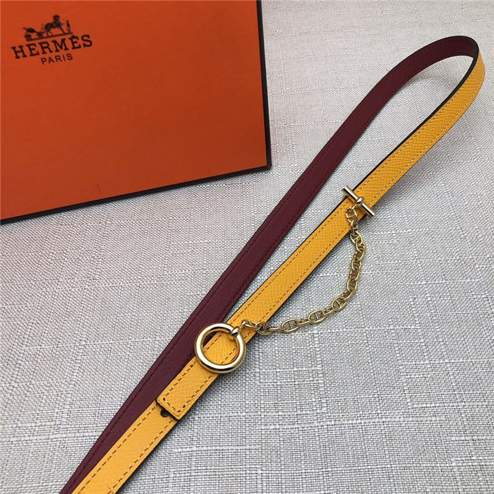 Hermes Chain belt buckle & Reversible leather strap 13 mm Epsom Yellow/Burgundy High