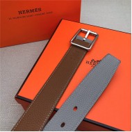 Hermes Code 32 reversible belt Togo Camel/Grey with Silver Buckle High