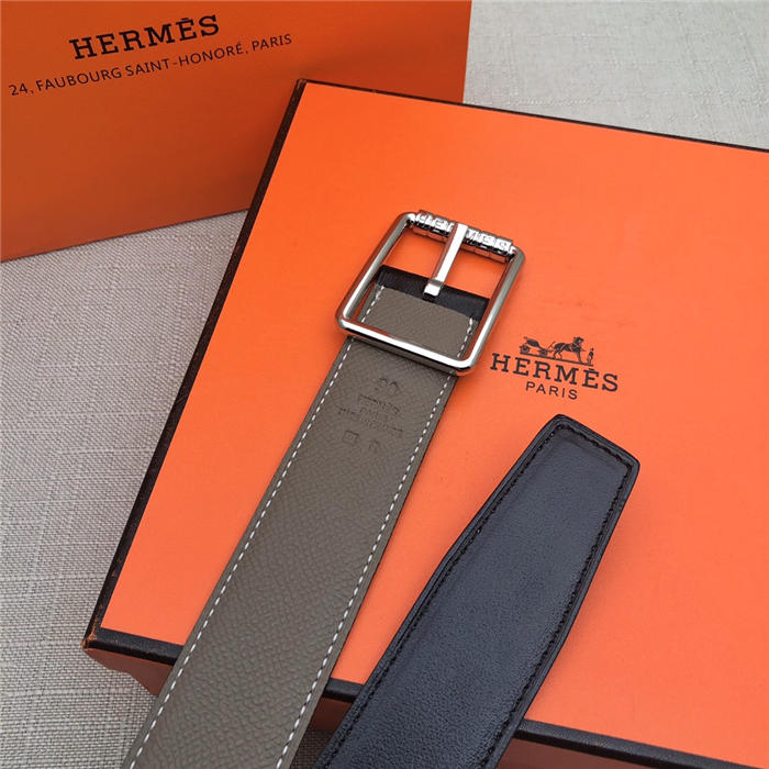 Hermes Code 32 reversible belt Epsom Grey with Silver Buckle High