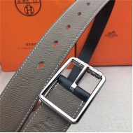 Hermes Code 32 reversible belt Epsom Grey with Silver Buckle High