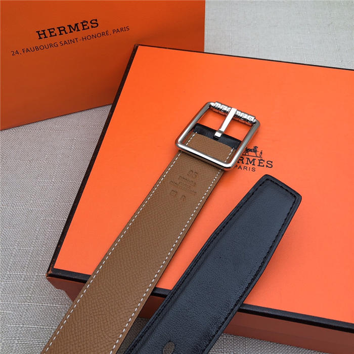 Hermes Code 32 reversible belt Epsom Camel with Silver Buckle High