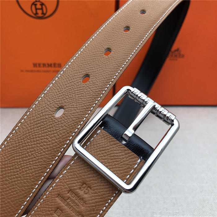 Hermes Code 32 reversible belt Epsom Camel with Silver Buckle High