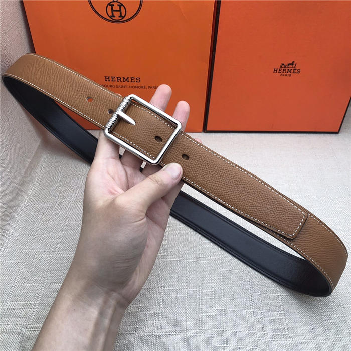 Hermes Code 32 reversible belt Epsom Camel with Silver Buckle High