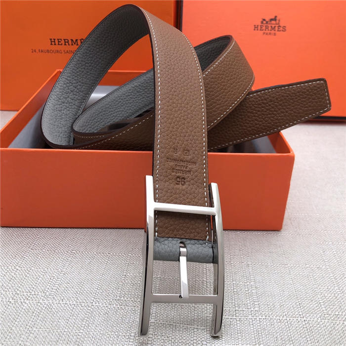 Hermes Quentin reversible belt 32 mm Togo Camel/Grey High