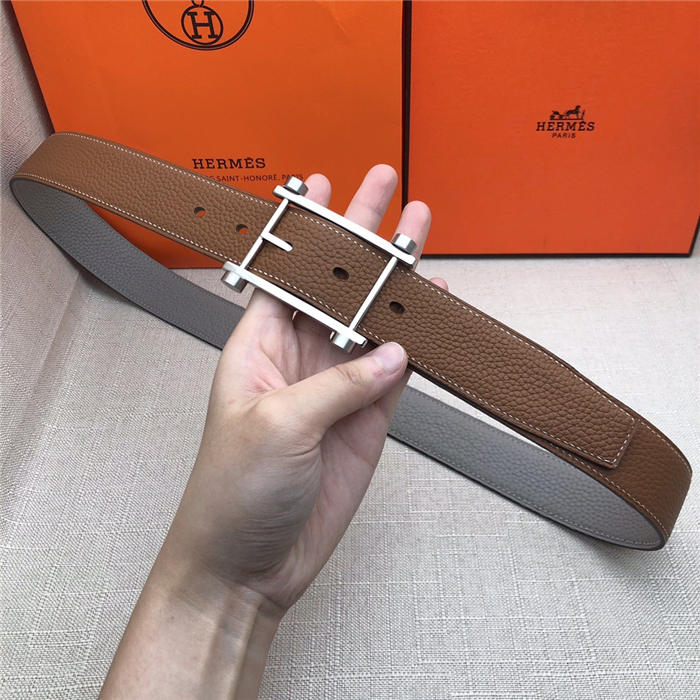 Hermes Reversible belt 32 mm Togo Camel/Grey High