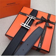 Hermes H au Carre belt buckle & Reversible leather strap 32/38 mm Togo Black High