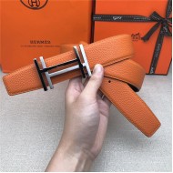 Hermes H au Carre belt buckle & Reversible leather strap 32/38 mm Togo Orange High