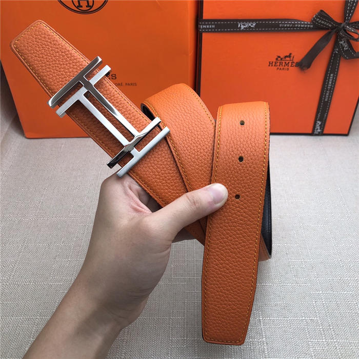 Hermes H au Carre belt buckle & Reversible leather strap 32/38 mm Togo Orange High