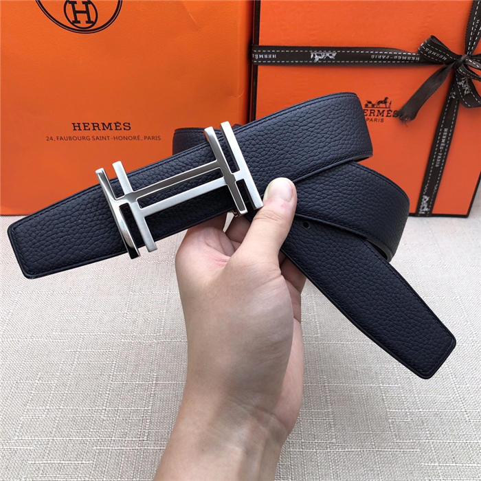 Hermes H au Carre belt buckle & Reversible leather strap 32/38 mm Togo Navy High