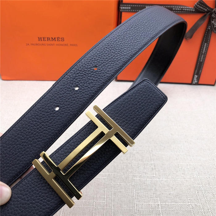 Hermes H au Carre belt buckle & Reversible leather strap 32/38 mm Togo Navy High