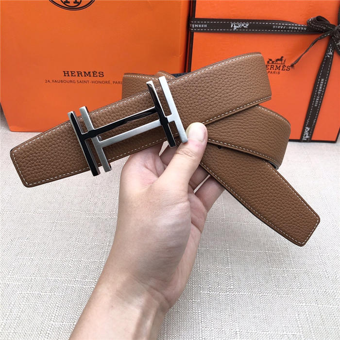 Hermes H au Carre belt buckle & Reversible leather strap 32/38 mm Togo Camel High