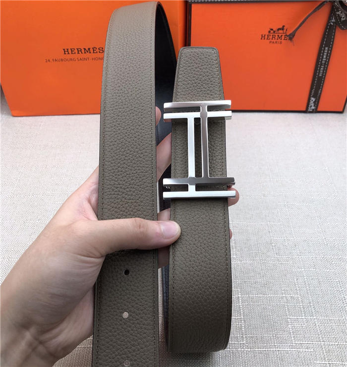 Hermes H au Carre belt buckle & Reversible leather strap 32/38 mm Togo Grey High