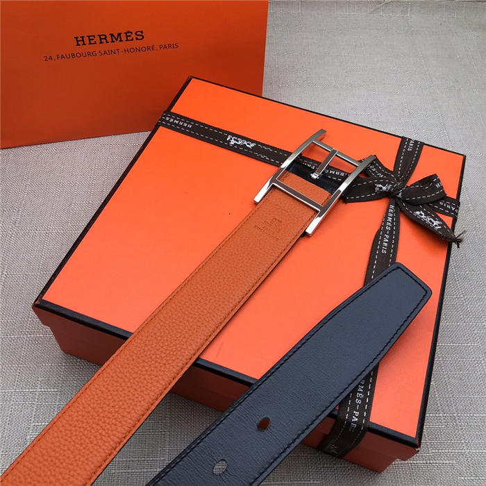 Hermes Quentin reversible belt 32 mm Togo Orange High