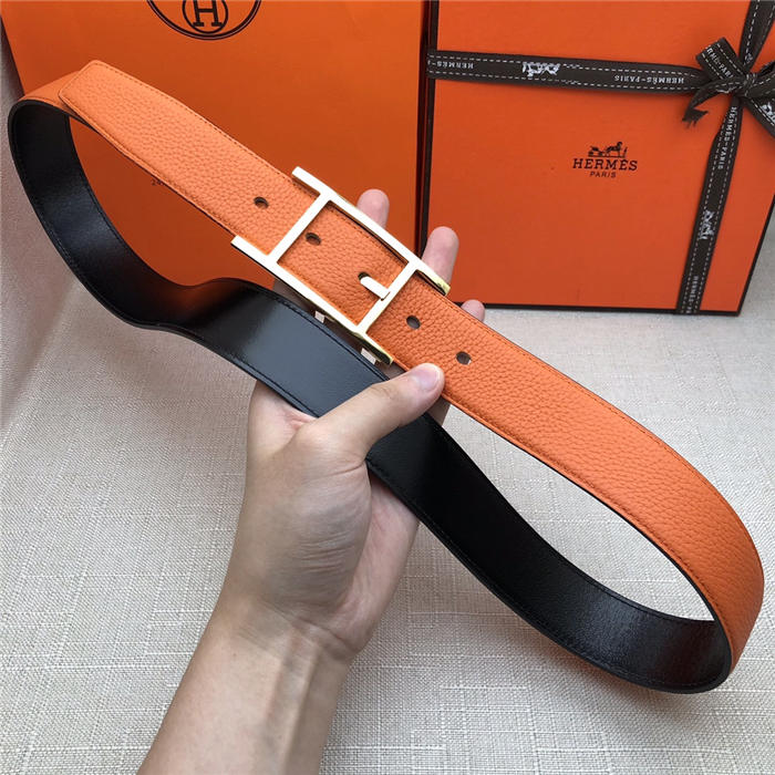 Hermes Quentin reversible belt 32 mm Togo Orange High