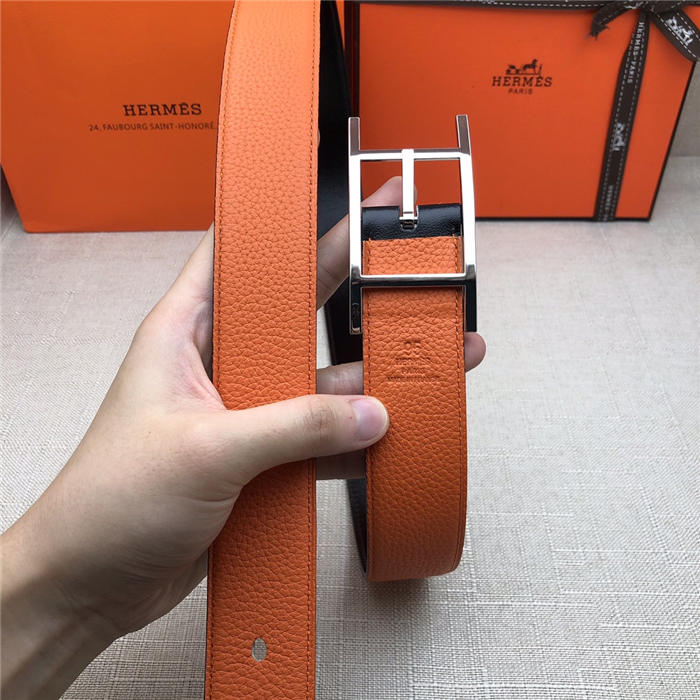 Hermes Quentin reversible belt 32 mm Togo Orange High