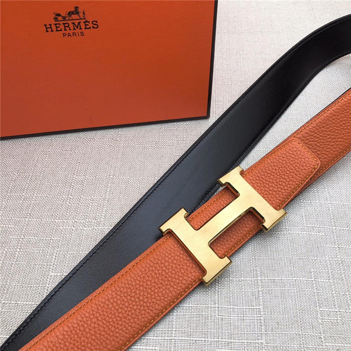 Hermes H belt buckle & reversible strap 32/38 mm Togo Orange High