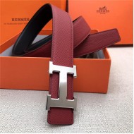 Hermes H belt buckle & reversible strap 32 mm Epsom Wine High