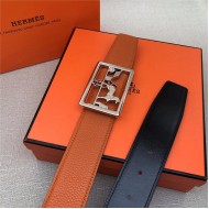 Hermes Carriage reversible Belt 32/38 mm Togo Orange High