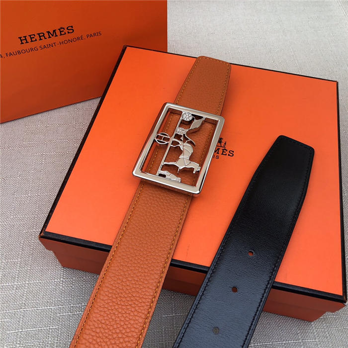 Hermes Carriage reversible Belt 32/38 mm Togo Orange High