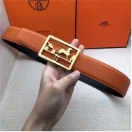 Hermes Carriage reversible Belt 32/38 mm Togo Orange High