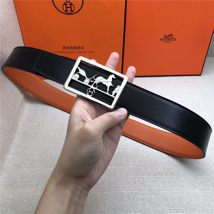 Hermes Carriage reversible Belt 32/38 mm Togo Orange High