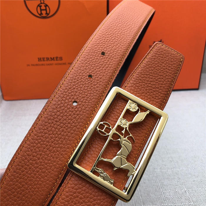 Hermes Carriage reversible Belt 32/38 mm Togo Orange High