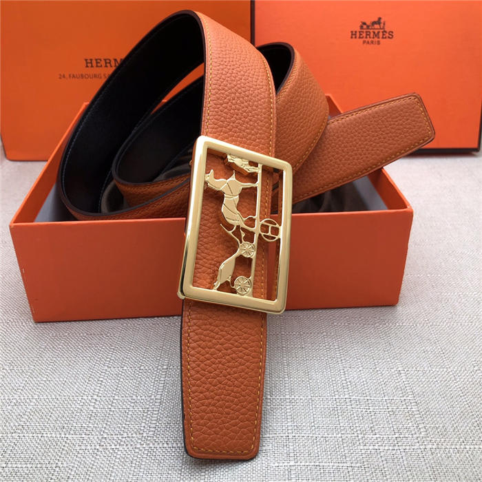 Hermes Carriage reversible Belt 32/38 mm Togo Orange High