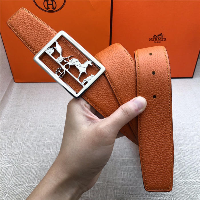 Hermes Carriage reversible Belt 32/38 mm Togo Orange High