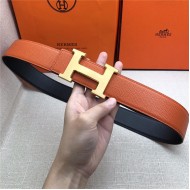 Hermes H belt buckle & reversible strap 38 mm Epsom Orange High