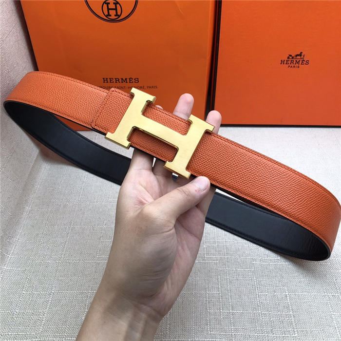 Hermes H belt buckle & reversible strap 38 mm Epsom Orange High