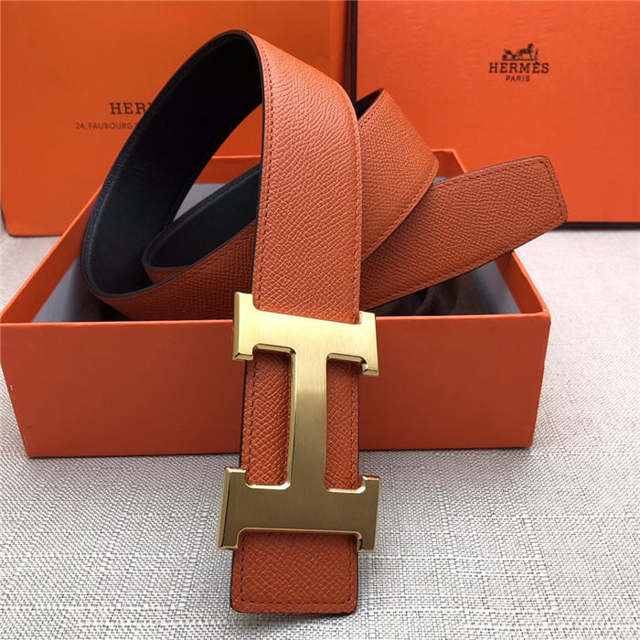 Hermes H belt buckle & reversible strap 38 mm Epsom Orange High